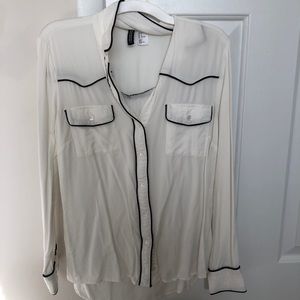 White Button Down Shirt with Black Trim